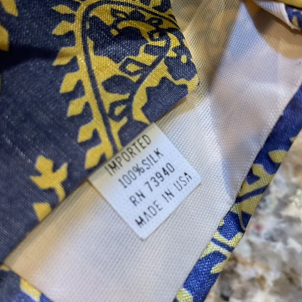 Henry Grethel Mens Large Paisley Silk Neck Tie made in the USA Blue/ Yellow 58”